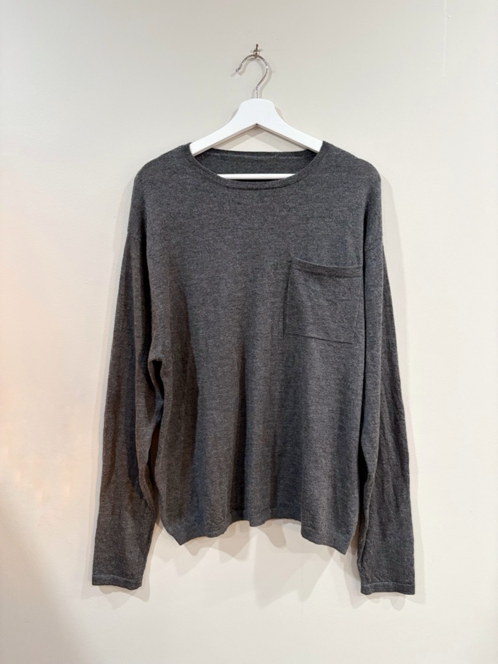 Golden Goose Cashmere Sweater Men L Gray Elbow Patch Lightweight Minimalist